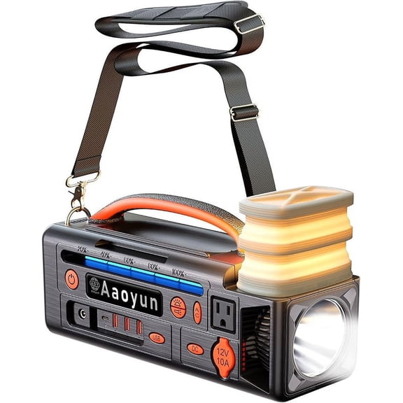 Portable Power Station 300W, 296Wh Solar Generator with 100W USB-C In/Output, Night Light & LED Flashlight, Compact Camping Battery with Strap for Outdoor CPAP Home Backup Emergency
