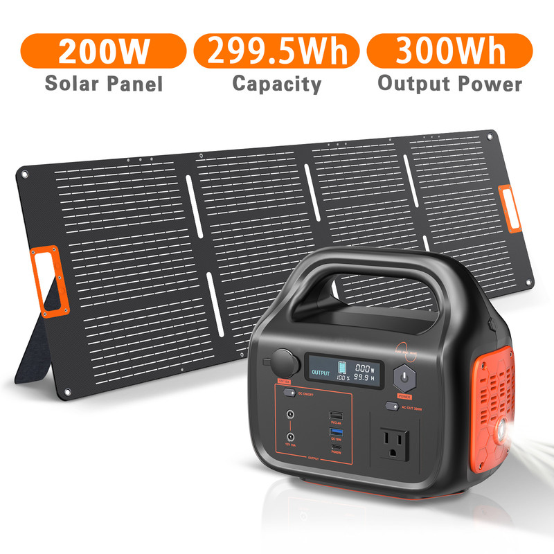 Portable Power Station 300W - Solar Generator 299Wh with 200W Solar Panel, USB-C Power Bank for Camping Outdoor Home Backup