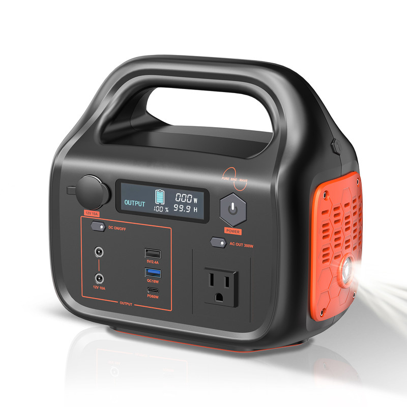 Portable Power Station 300W - Solar Powered Generator 299Wh with LED Light, Pure Sine Wave AC Outlet, USB-C Power Bank for Camping, Portable Solar Generator with Solar Panel Kit for Home Backup