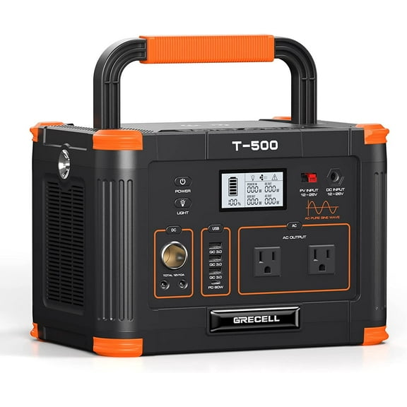 Portable Power Station 500W, GRECELL 519Wh Solar Generator with 60W Backup Lithium Battery for Outdoors Camping Travel Hunting Home