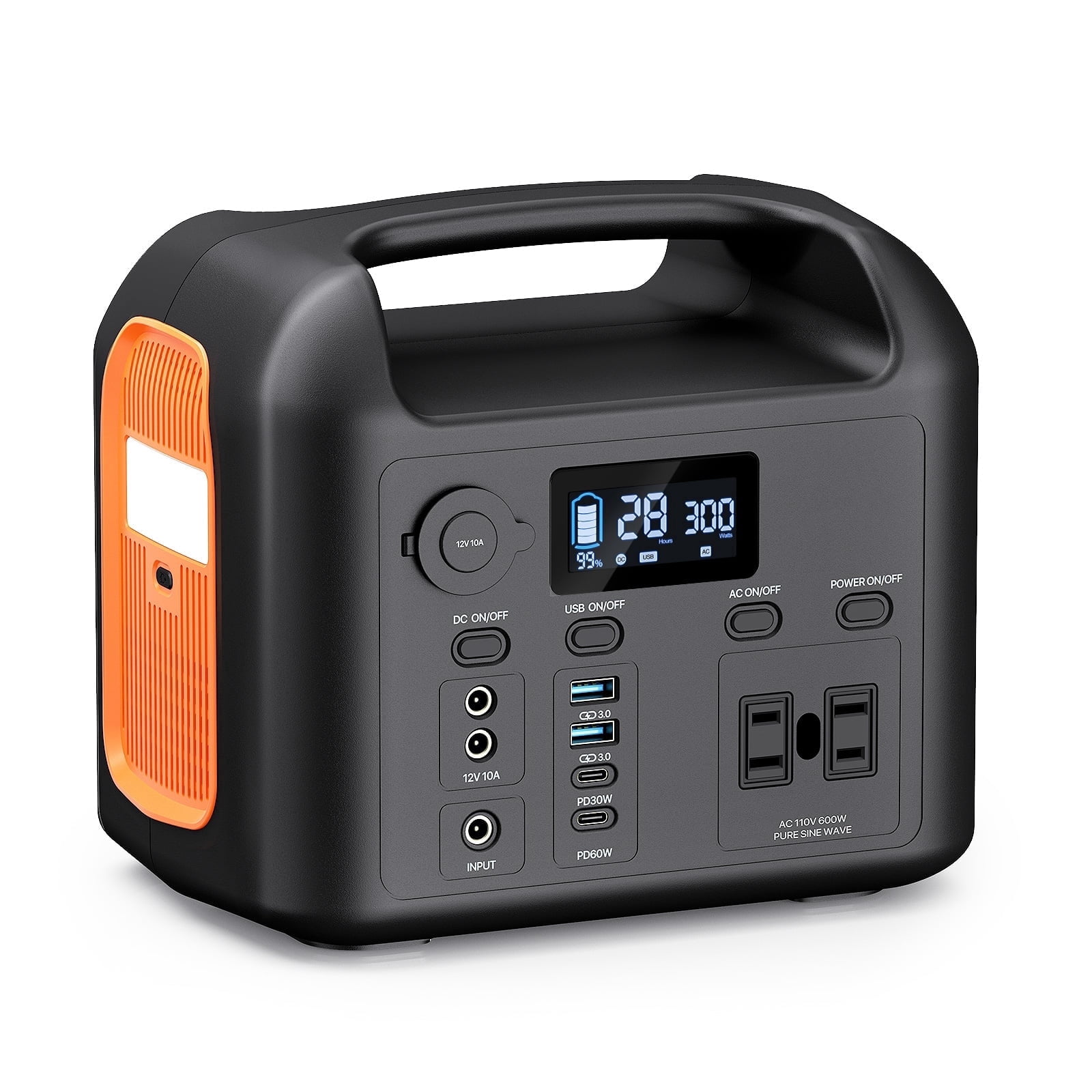 Portable Power Station, 600W (1200W Peak) 299Wh LiFePO4 Solar