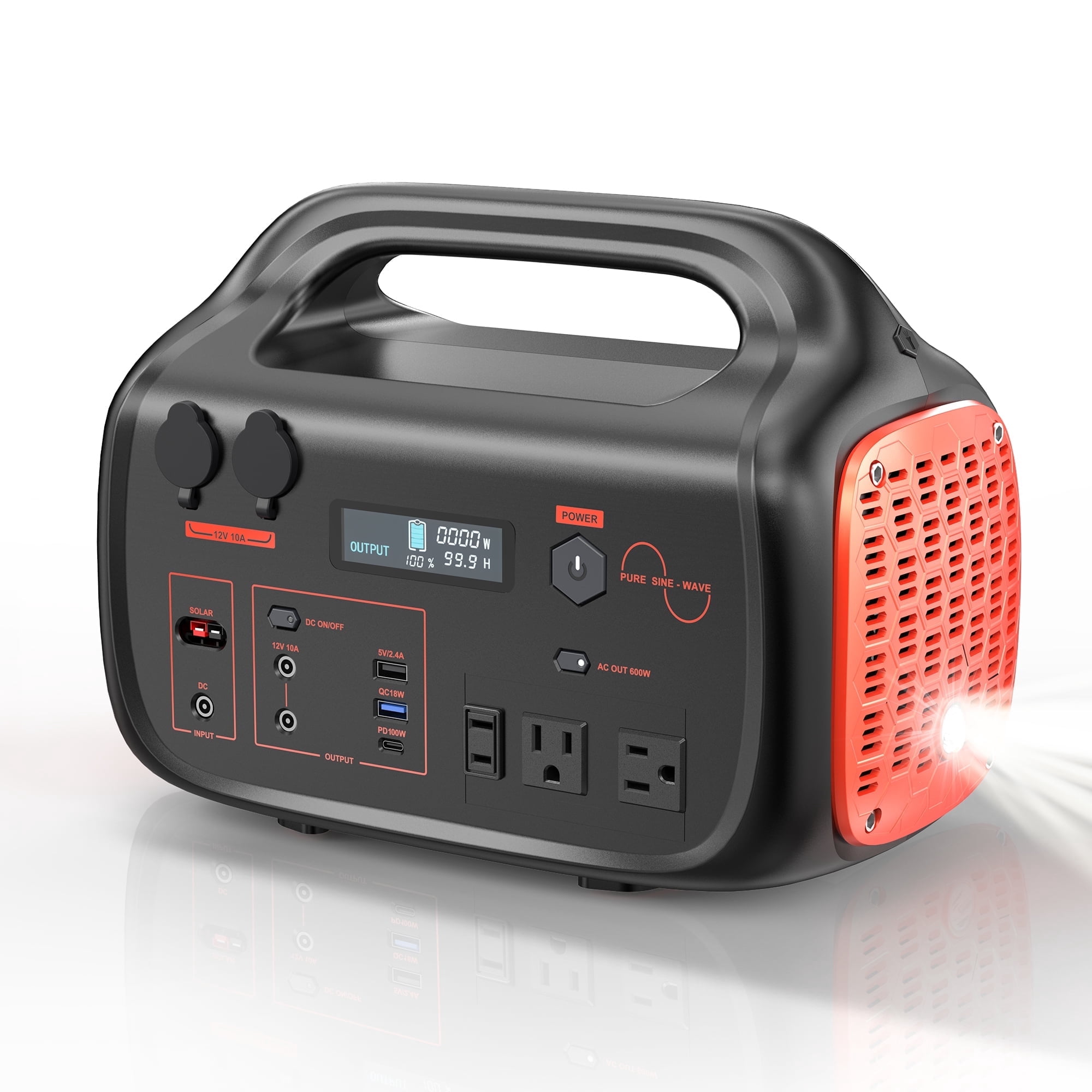 Portable Power Station 600W - 655Wh Solar Powered Generator 110V Pure Sine Wave with AC Outlet, Solar Power Bank for Home, Camping, Outdoor Use
