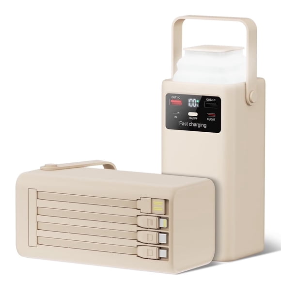 PGYOB Portable Charger Power Bank 27000mAh, 22.5W PD & QC3.0 Fast Charging with Built-in Cables, LED Light for Camping,Home Backup, Emergency Power,Travel