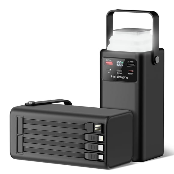 PGYOB Power Bank  27000mAh , Portable Charger with 22.5W PD/QC3.0 Fast Charging, Built-in Cables, LED & Light for Camping,Home Backup, Emergency Power,Travel