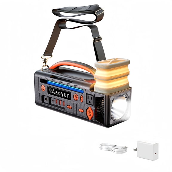 Portable Power Station,296Wh Lithium Battery LED Flashlight Generator Solar with 300W AC Outlets for Outdoors Camping Travel Home Blackout