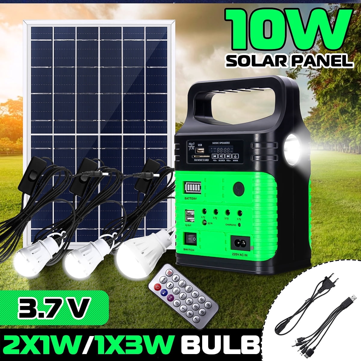 Portable Solar Generator Kit, 10W Solar Panel, 9000mAh Battery, LED Lights,  USB Charger - Walmart.com