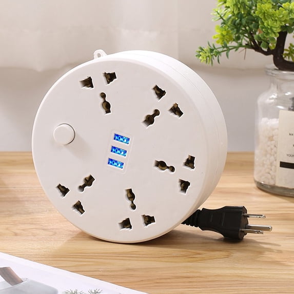 Portable Power Strip - 5.51x5.51x2.36in Compact Travel Charger with 5 AC Outlets 3 USB Ports, 6.5ft Extension Cord for Hotel Dorm Room Office