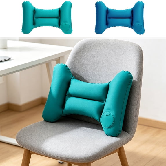 Portable Press Inflatable Lumbar Pillow, Milk Silk Fabric Lumbar Support Cushion, Ergonomic Pad for Office Chair Car Seat Sofa Camping Travel, B-Green
