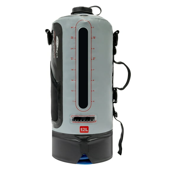 Portable Pressure Camp Shower 12L Large Capacity Camping Solar Shower Garden Shower with Air Pump Waterproof PVC Detachable Shoulder Strap Showerhead for Hiking Outdoors Climbing