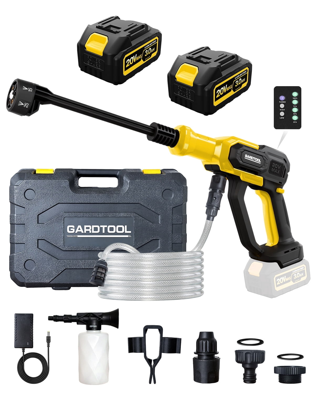Portable Pressure Washer Cordless 1100PSI - 2 Batteries & Fast Charger, Brushless Motor, 6-in-1 Nozzle, Foam Cannon, 3 Speed Settings Cordless Power Washer for Car, Patio & Outdoor Cleaning
