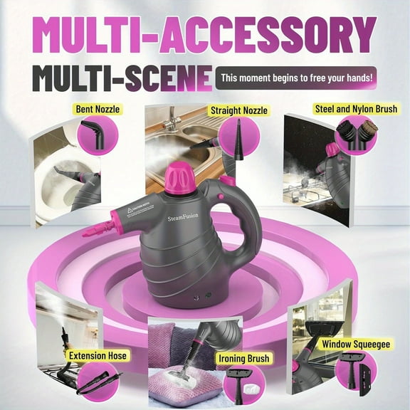 Portable Pressurized Steam Cleaner - Transform Household Cleaning, 12 Attachments for Cars, Bathrooms, Grout, Upholstery, Grease & More