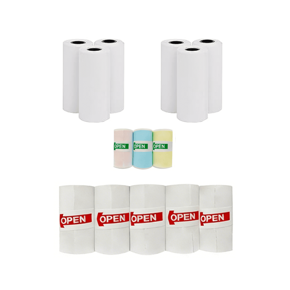 Portable Printer-Consumables-6 Rolls of Thermal Paper, 3 Rolls of Color Adhesive Thermal Paper,5 Rolls of Adhesive Thermal Paper