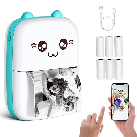 Portable Printer, Mini Pocket Wireless Bluetooth Thermal Printers with 6 Rolls Printing Paper for Android iOS Smartphone, BT Inkless Printing Gift for Label Receipt Photo Notes Study Home Office