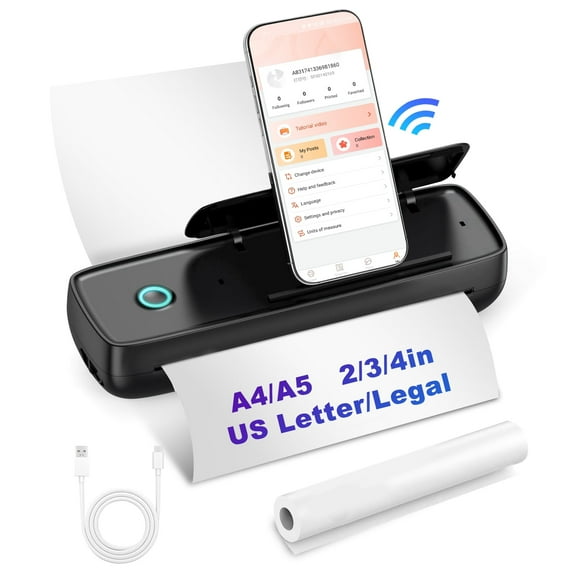 Portable Printer for Travel, Wireless Bluetooth Thermal Printer Supports 8.5 x 11 inch US Letter & A4 Thermal Paper, 300DPI Inkless Printer Compatible with Android iOS & Laptop for Office Car Home