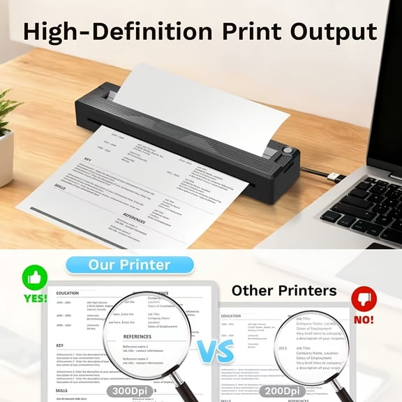 Portable Printer, Wireless Portable Printers for Travel, with 10pcs Folded Thermal Paper, Inkless Thermal Wireless Small Printer Support 8.5" X 11" US Letter And Legal, A4, A5