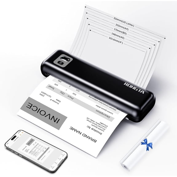 Portable Printer Wireless for Travel, F82 Inkless Bluetooth Thermal Printers, Compatible with iOS, Android, Laptop, Support 8.5"x11" US Letter&A4 Office, Home, Car (Black)