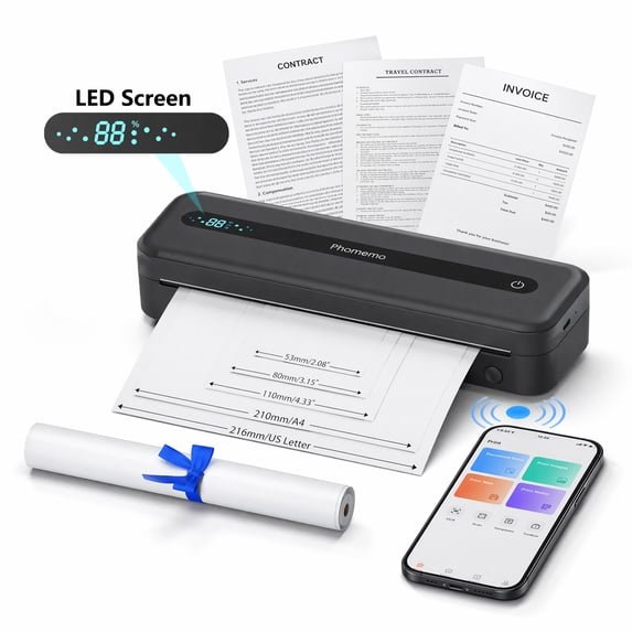 Portable Printer Wireless for Travel, Inkless Thermal Printer 300dpi Supports A4 & 8.5" x 11" Letter Thermal Paper, Compatible with Phone, Android, Laptop and PC Great for Office Receipt Home