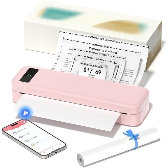 Portable Printer Wireless for Travel, Bluetooth Thermal Printer for Vehicle Home Use, School