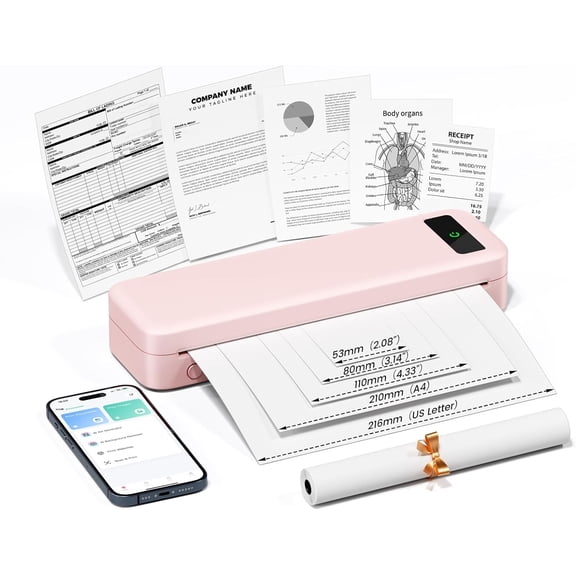 Portable Printers for Travel, A285M Inkless Thermal Printer Support 8.5" X 11" & A4 Thermal Paper, Small Mobile Printer Compatible with Laptop for Receipt,