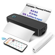 Portable Printers Wireless for Travel, Bluetooth Thermal Printer Support 8.5 X 11 US Letter, Inkless Printer for A4 Thermal Paper, Compatible with Android iOS & Laptop for Office Car Home, Black