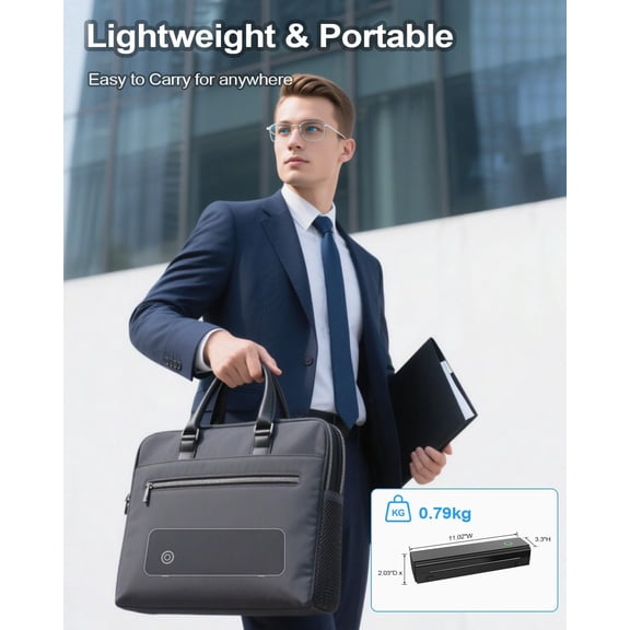 Portable Printers Wireless for Travel, Bluetooth Thermal Printer Supports 8.5" x 11" US Letter & A4 Size, Inkless Mobile Printer Work with Android iPhone Laptop for Home Office School, Black