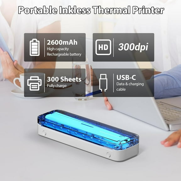 Portable Printers Wireless for Travel, Inkless Thermal Printer, Bluetooth Printer Supports 8.5" X 11" US Letter & A4 & 2/3/4in Thermal Paper, Compatible with iOS Android Phone iPad Laptop