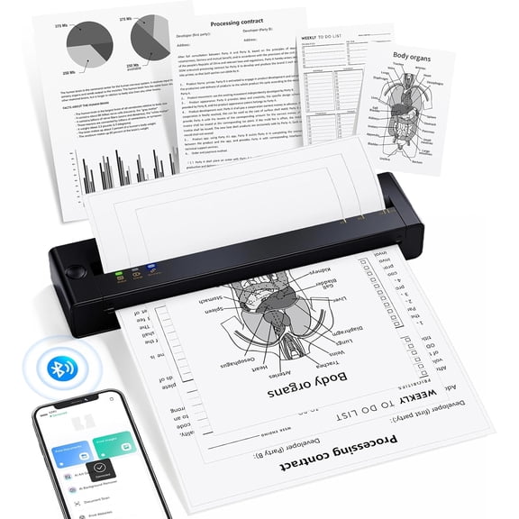 Portable Printers Wireless for Travel, Inkless Thermal Printer Small Bluetooth for Home Use, Support 8.5" X 11" US Letter Size, Compatible with iPhone Laptop
