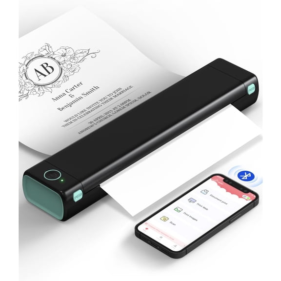 Portable Printers Wireless for Travel, M08F Thermal Bluetooth Printer Support 8.5"x11" US Letter, Small Inkless Compatible with iOS, Android, Laptop Car, Office, Home