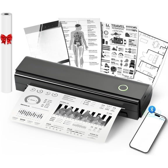 Portable Printers Wireless for Travel, N80 Wireless Thermal Printer Bluetooth Inkless Printer Support 8.5" X 11" US Letter & A4, Compatible with iOS, Android, Laptop