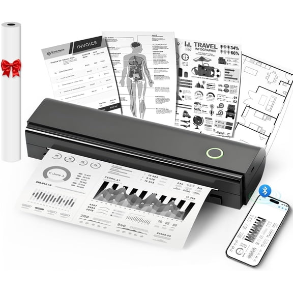 Portable Printers Wireless for Travel, N80 Thermal Printer Bluetooth Inkless Support 8.5" X 11" US Letter & A4, Compatible with iOS, Android, Laptop