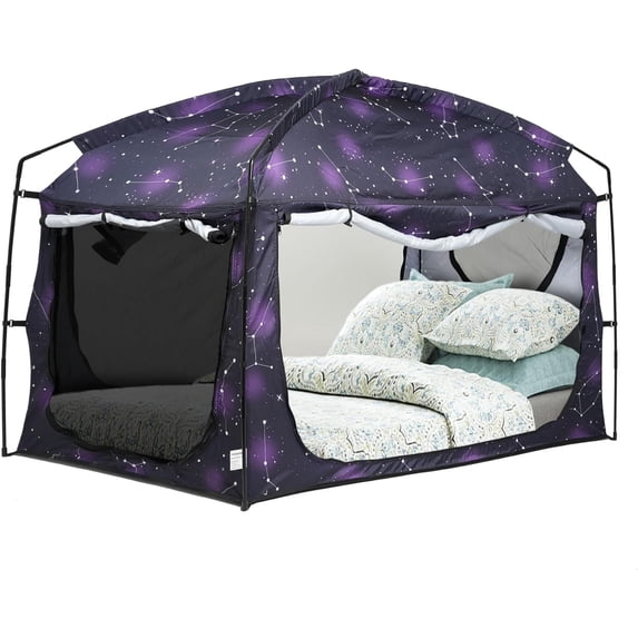 Bed Tent with Blackout 90% Drapes and Breathable Mesh Windows, Starry Color, Twin Size