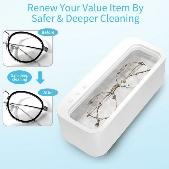 Portable Professional Ultrasonic Cleaner, Ultrasonic Jewelry Cleaner,300ML High Capacity ,Low Noise Ultrasonic Machine for Ring, Earrings, Necklace, Silver, Retainer, Watches, Coins, Razors, White