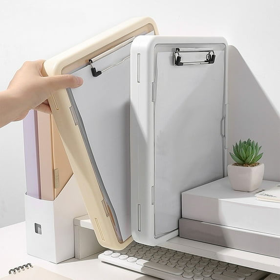 Portable Project Case File Document Storage Organizer,File Storage Box for Storage Document and Material,Plastic Material Large Capacity Storage Case with Clip(White)