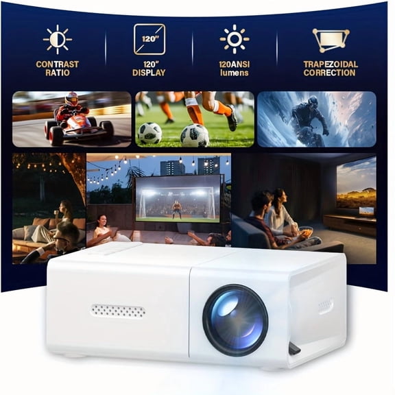 Portable Projector with Built-in Speakers & USB-Powered Operation - Compatible with Smartphones, Tablets, TV Sticks, USB Drives - Compact Home Theater & Gaming Projector for Movies, Presentations,