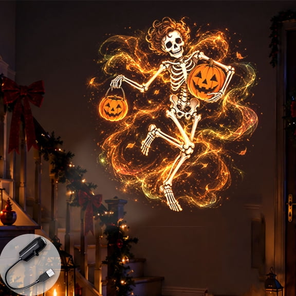 Portable Projector Lamp Dancing Skeleton Jack o Lantern Projection for Halloween Night Decor