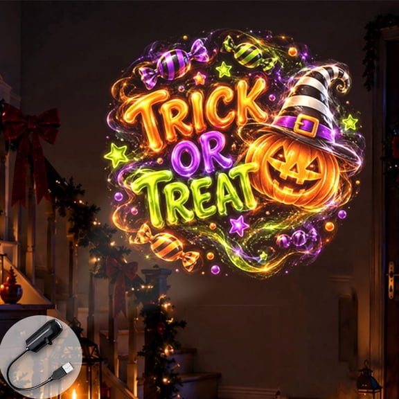 Portable Projector Lamp Halloween Trick or Treat Scene Pumpkin Star Candy Projection for Home Party