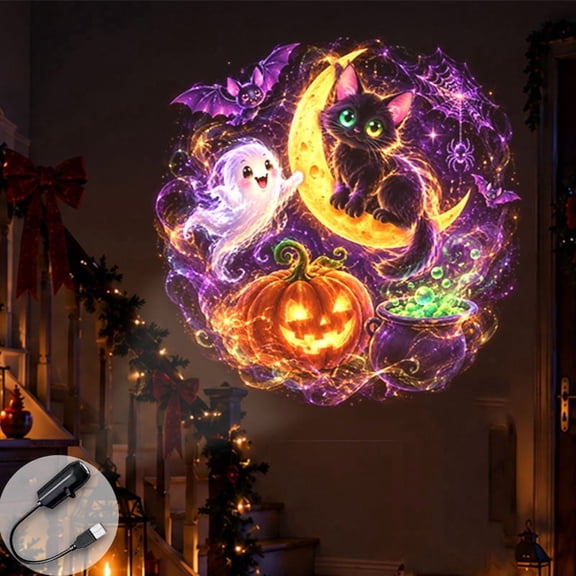 Portable Projector Lamp Magic Cat Ghost Spiderweb Projection for Halloween Party Elements