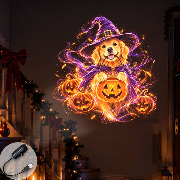 Portable Projector Lamp Magic Dog Pumpkin Witch Hat Projection for Halloween Party Fun