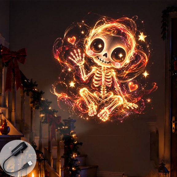 Portable Projector Lamp Skeleton Star Heart Flame Projection for Playful Home Room Ambiance