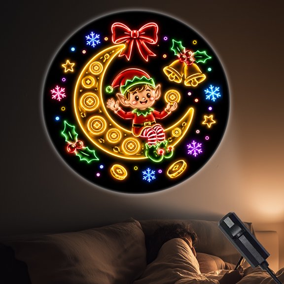 Portable Projector Lamp festive elf moon bell snowflake coin holiday ambiance decor
