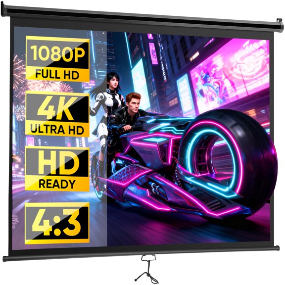 Portable Projector Screen Pull Down, 72 Inch / 100Inch 4:3 Video Projection Screen Home Theater, Retractable Projector Screen, Moive Screen Indoor Outdoor, Wall Mount