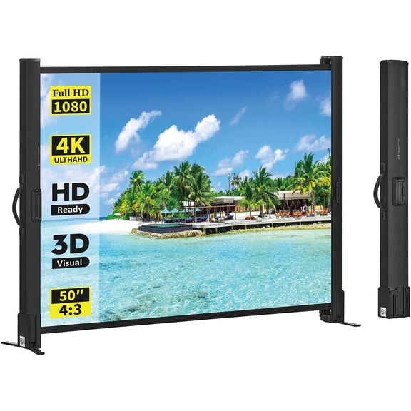 Portable Projector Screen with Stand, 50 Inch 4:3, Outdoor Projector Screen, Lightweight and Retractable, 1.2 High Wrinkle-Free Video Projection Screens, for Cinema, Meeting Presentation.