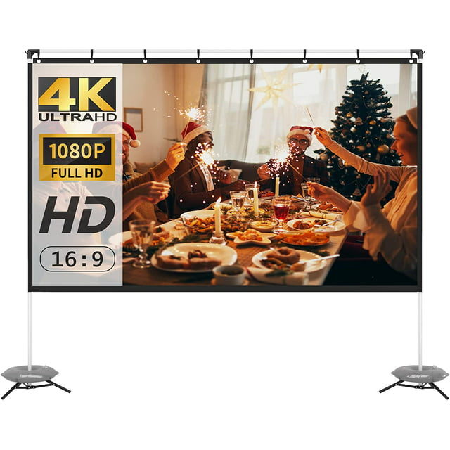 Portable Projector Screen with Stand, WEWATCH 120 inch Foldable Projection Screen 16:9, 4K HD Outdoor Movies Screen with Carry Bag for Indoor Home Theater Backyard Travel