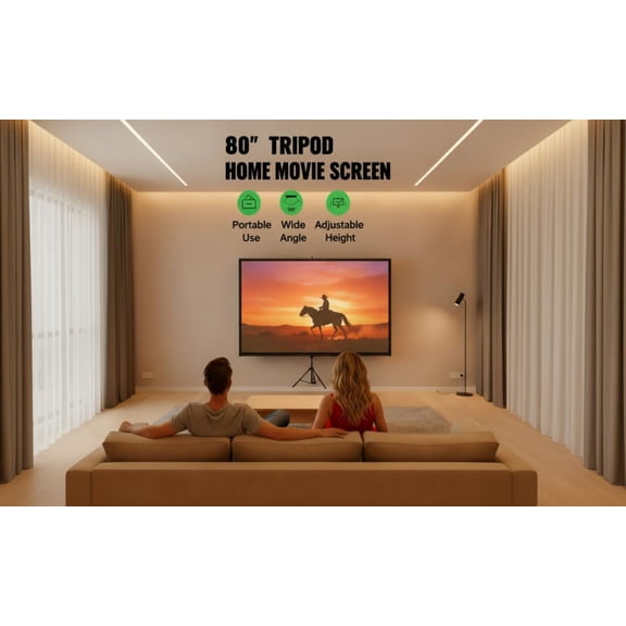 Portable Projector Screen with Tripod Stand, Indoor and Outdoor Movie Screen, 80in Projection Screen, 16:9 Mobile Home Theater Background Screen, 4K Display Washable Pleat-Free Polyester Screen