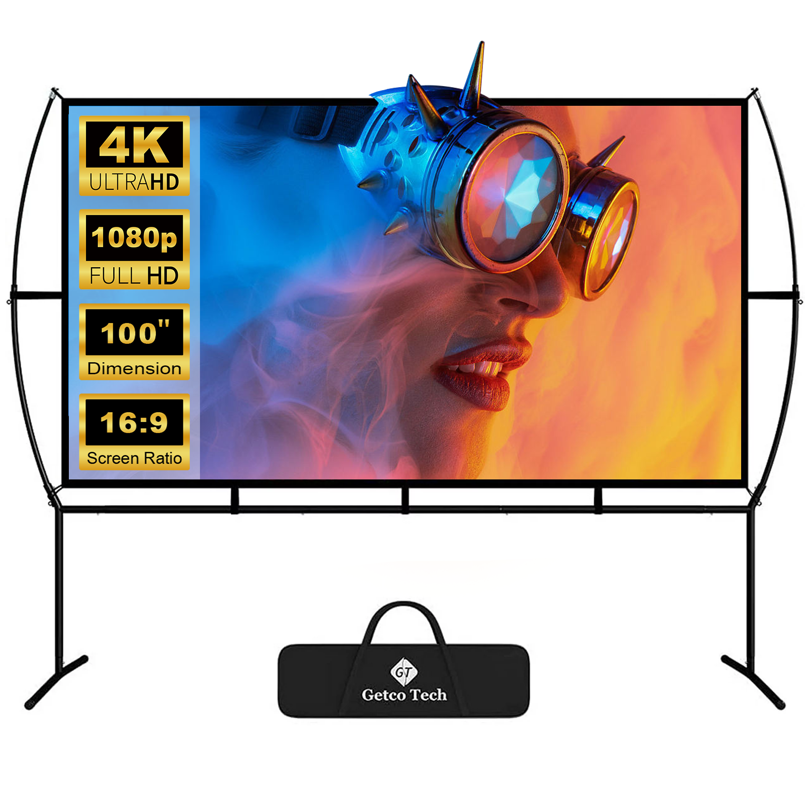 100 Inch Pull Down Projector Screen and Stand Portable Outdoor and Indoor Theater Movie Screen
