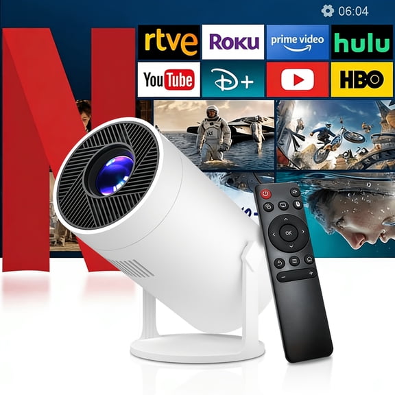 Portable Projector with Support 4K, Local 1080P, Wireless Screen Sharing, Fast Focus & 180 Rotation, Built in Android 11.0, Compatible with Smartphone/Tablet/Laptop, Easter Gift