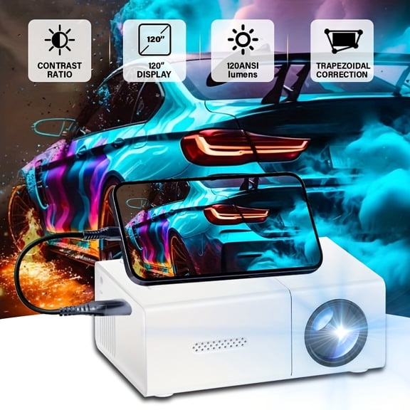 Portable Projector for mobile, USB, SD | 4:3 Aspect Ratio with Remote | Home Theater, Office, Holiday Gift