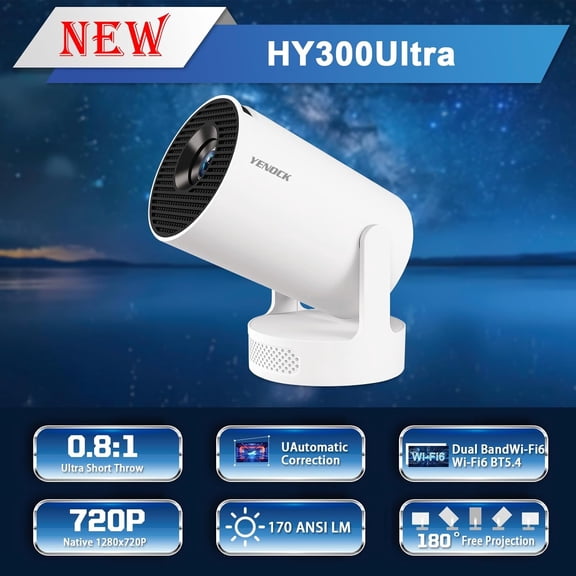 Portable Projector with TranScreen App, Movie Projector for TV Stick, Smartphone, & USB, 4K HD Support, Bedroom and Indoor/Outdoor Home Theater