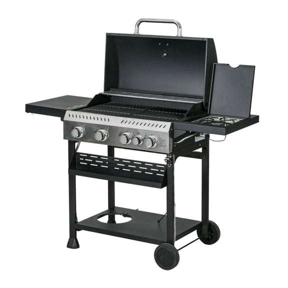 Portable Propane Gas Grill - 4 Burner BBQ Grill w/ Side Burner