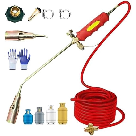 Portable Propane Torch Weed Burner Kit - Flamethrower with Hose, Electric Weeder & BBQ Lighter for Flame Weng, Roofing, Ice ow Removal